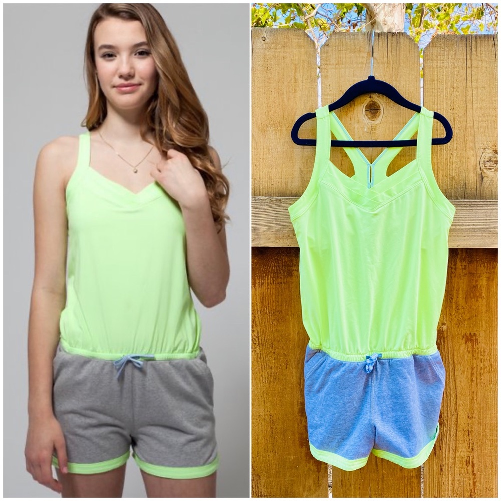 Girls Neon Lime Two-Tone Romper